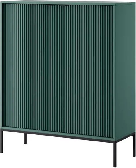 Cubero komoda wysoka 2-drzwiowa 140 cm nowoczesna z ryflowanymi frontami i metalowymi nogami