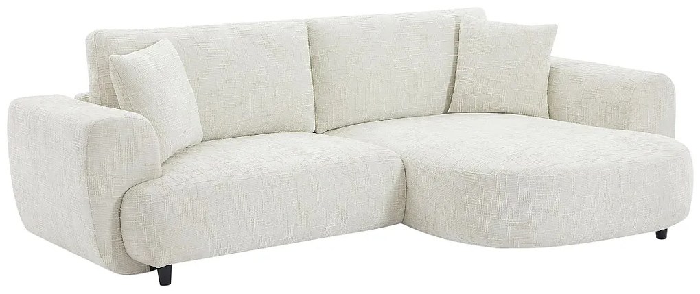 Kanapa narożna prawostronna z beżowej teksturowanej tkaniny RULAMA