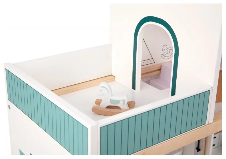 Tooky toy duży drewniany domek dla lalek + figurki fsc