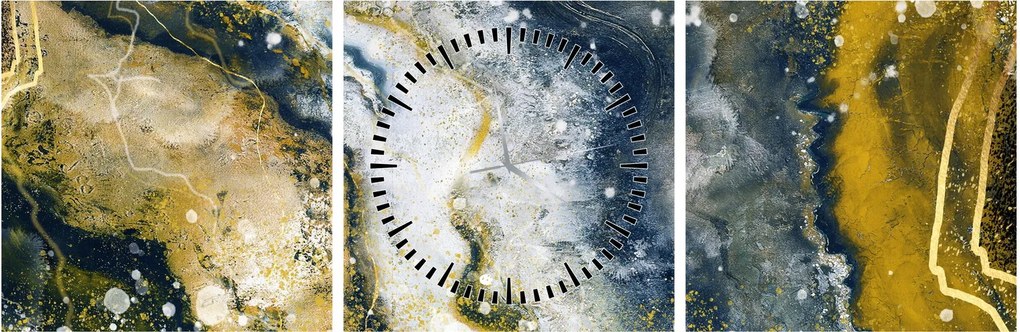 Obraz - Złota abstrakcja (z zegarem) (90x30 cm)
