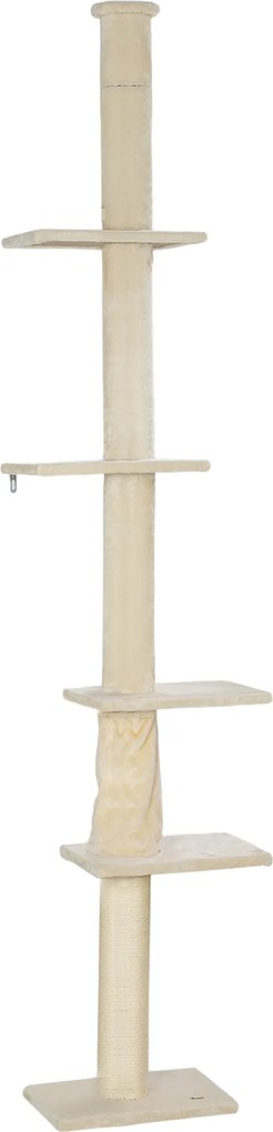 PawHut Drapak z regulowaną wysokością 225-275 cm, stabilna podstawa, zabezpieczenie przed przewróceniem, pokrycie z pluszu, kolor kremowy