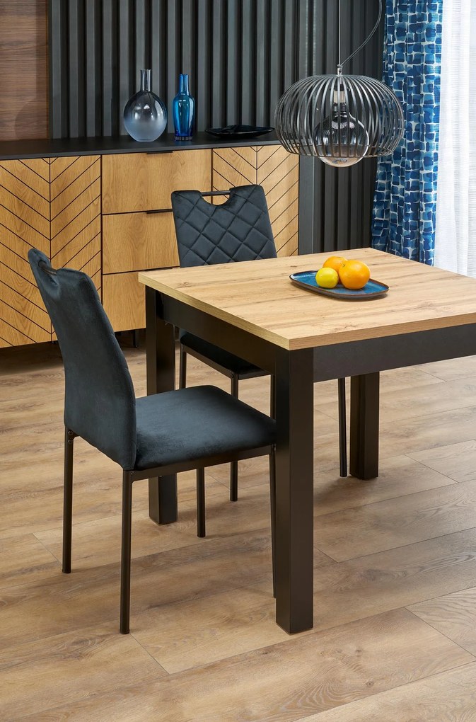 Stół kwadratowy rozkładany płyta dąb artisan/czarny 80-200/80/76 cm QUBIK