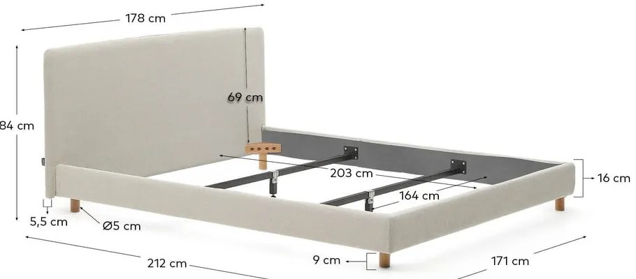 Szare tapicerowane łóżko dwuosobowe bez stelaża 160x200 cm Valma – Kave Home