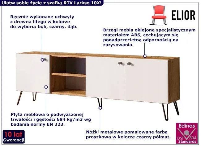 Szafka RTV na metalowych nogach dąb craft + biały - Larkso 10X