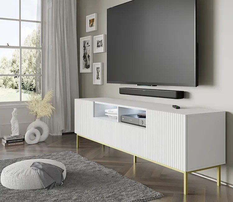 Biała szafka rtv z lamelami 200 cm - Melis 11X