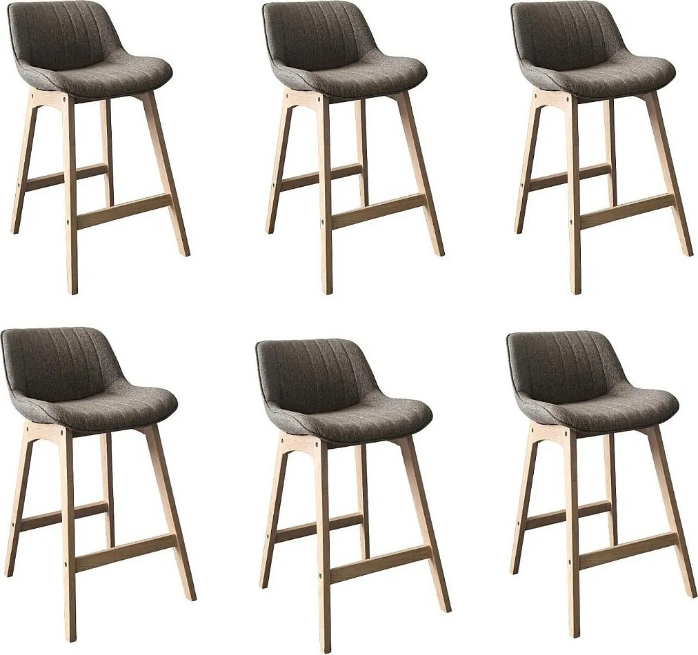 Komplet dębowych krzeseł wyspowych i barowych z siedziskiem z tkaniny MELLOW o szerokości 65 cm