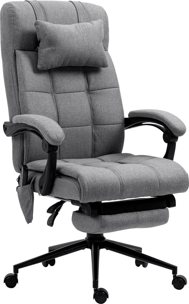 Vinsetto Ergonomiczny fotel biurowy z funkcją masażu regulowany Regulowane siedzisko Regulowany podnóżek Szary | Aosom PL