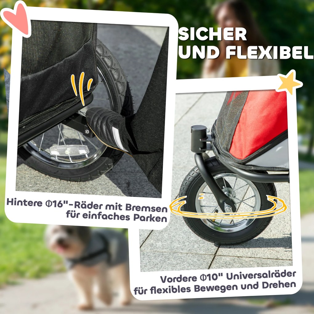 PawHut Wózek dla psa, składany, składany, poduszka, stalowa rama, Czerwony/Czarny