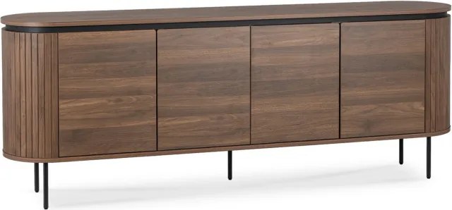 Komoda do Salonu BECK 200 cm Orzech Czterodrzwiowa Ryflowana Nowoczesna