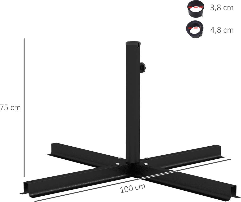 Outsunny Stelaż do parasola Stojak do parasola Krzyżowy stopa, odporny na warunki atmosferyczne, 100 x 100 x 75 cm, Czarny