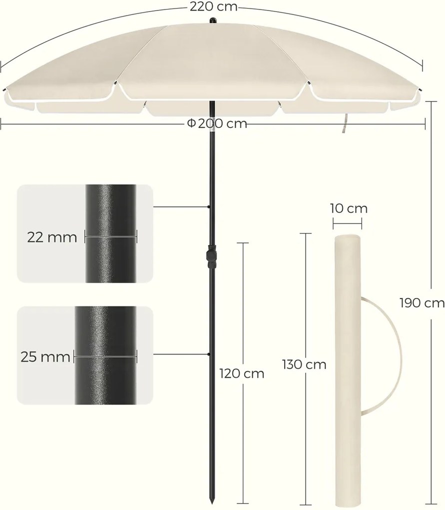 Parasol SOLARA, Ø200 cm, beżowa SongmicsHome