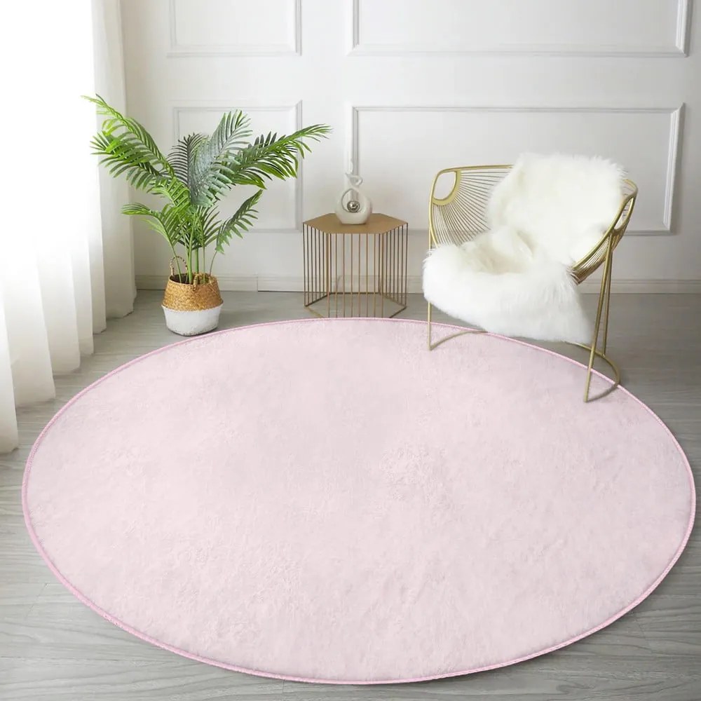 Jasnoróżowy okrągły dywan odpowiedni do prania i robotów sprzątających ø 80 cm Comfort – Mila Home