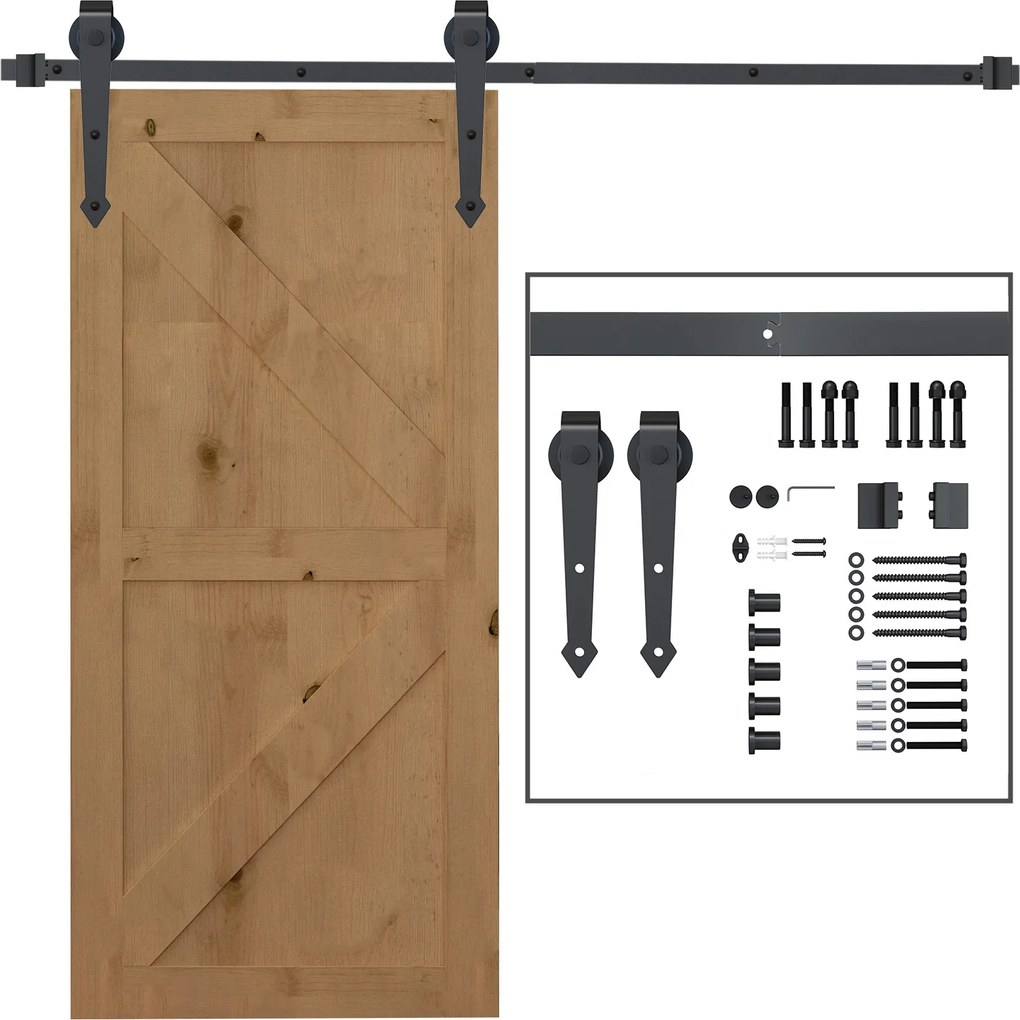 HOMCOM Kompletny zestaw okuć do drzwi przesuwnych, metal, 200 cm, max. 100 kg, Brązowy