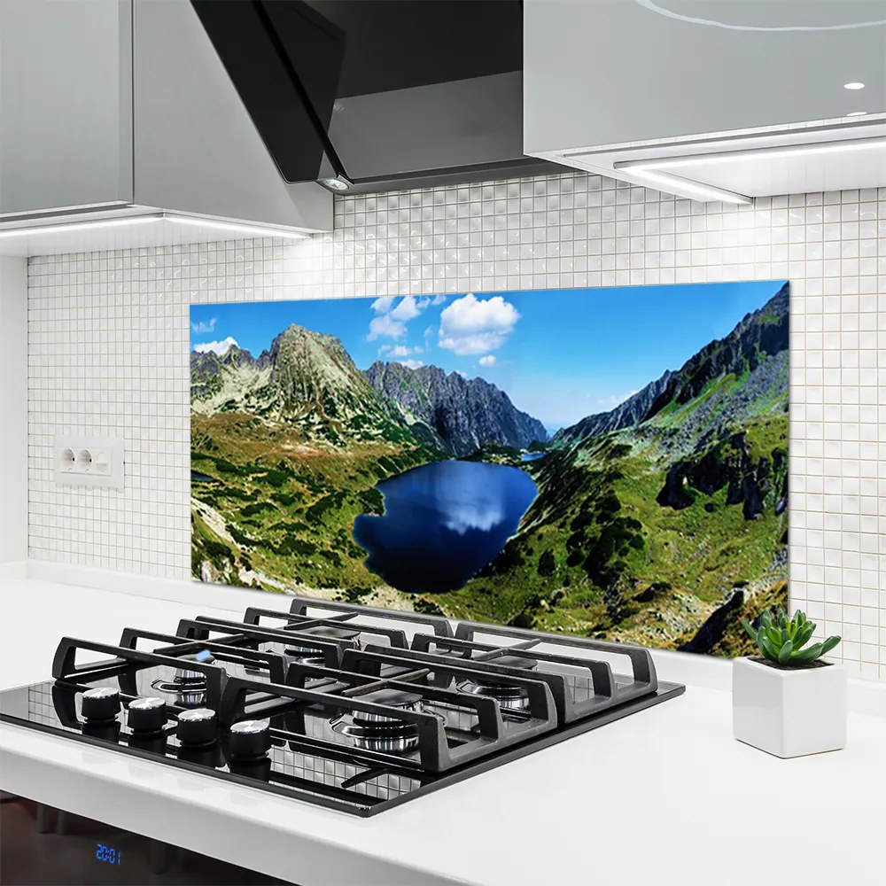Panel Szklany do Kuchni Panorama Wysokich Gór nad Wodą