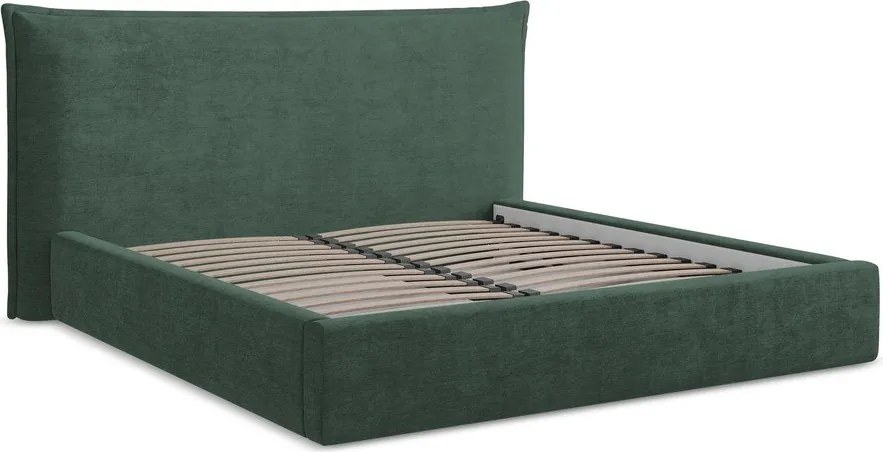Zielone tapicerowane łóżko dwuosobowe ze schowkiem ze stelażem 160x200 cm Esala – Makamii