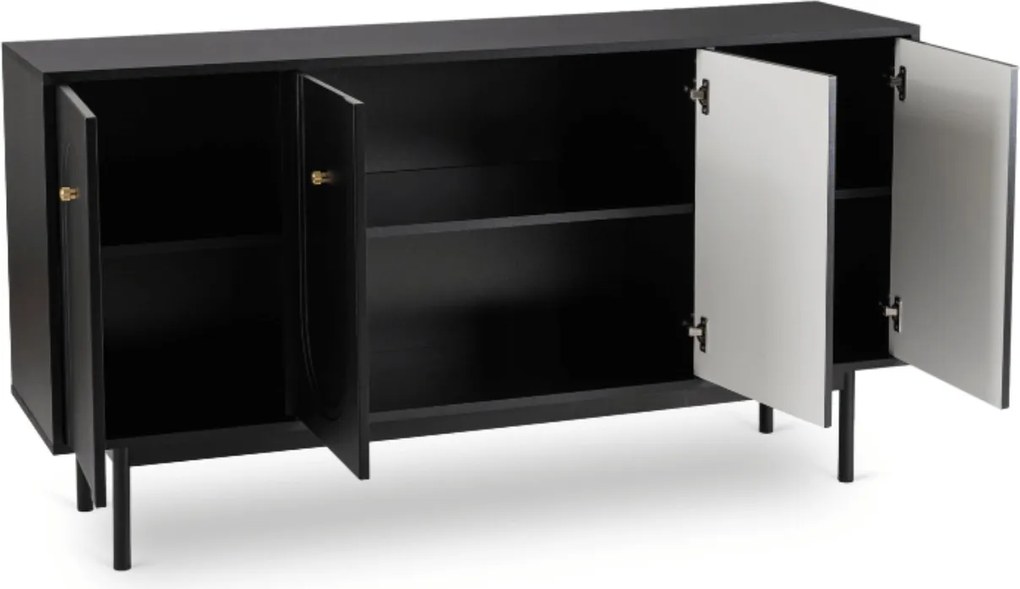 Czterodrzwiowa komoda glamour Marlen 155 cm, kolor czarny