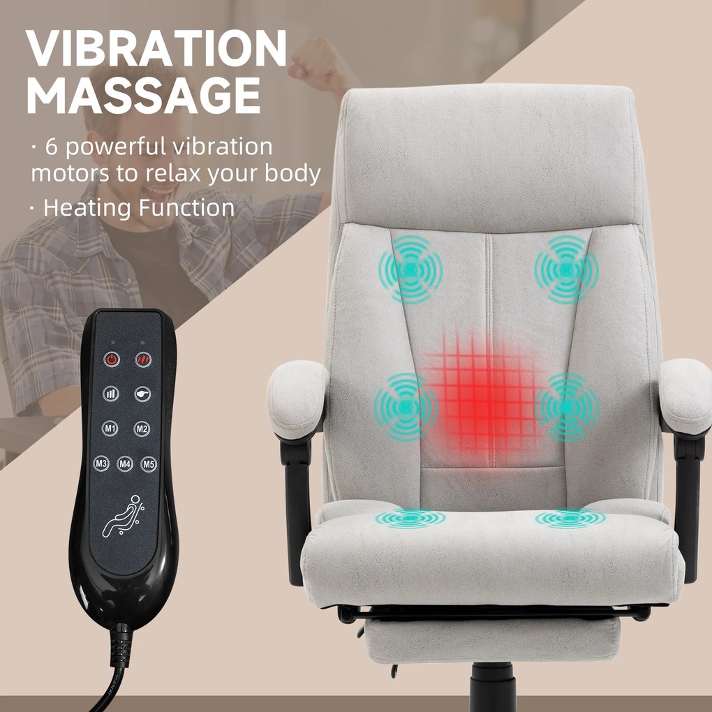Vinsetto Fotel biurowy z masażerem regulowane siedzisko funkcja masażu jasnoszary | Aosom PL