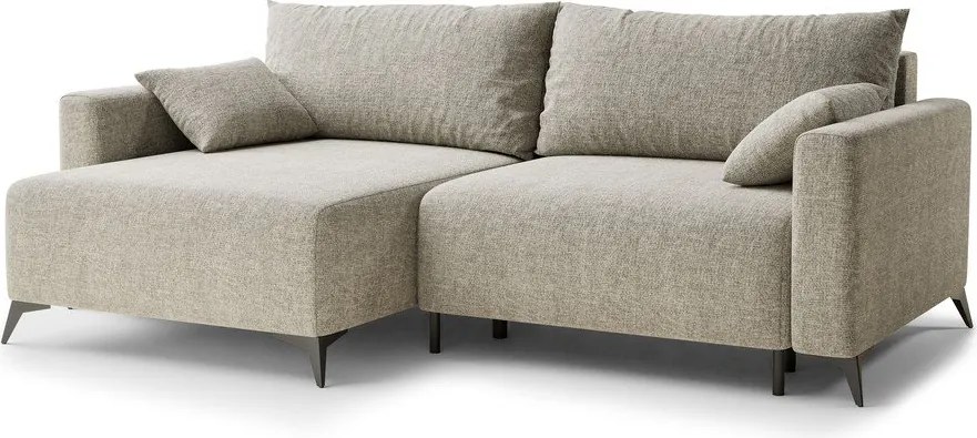 Beżowy rozkładany/ze schowkiem narożnik z tkaniny szenilowej (lewostronny/z szezlongiem) Leon – Maison de Rêve