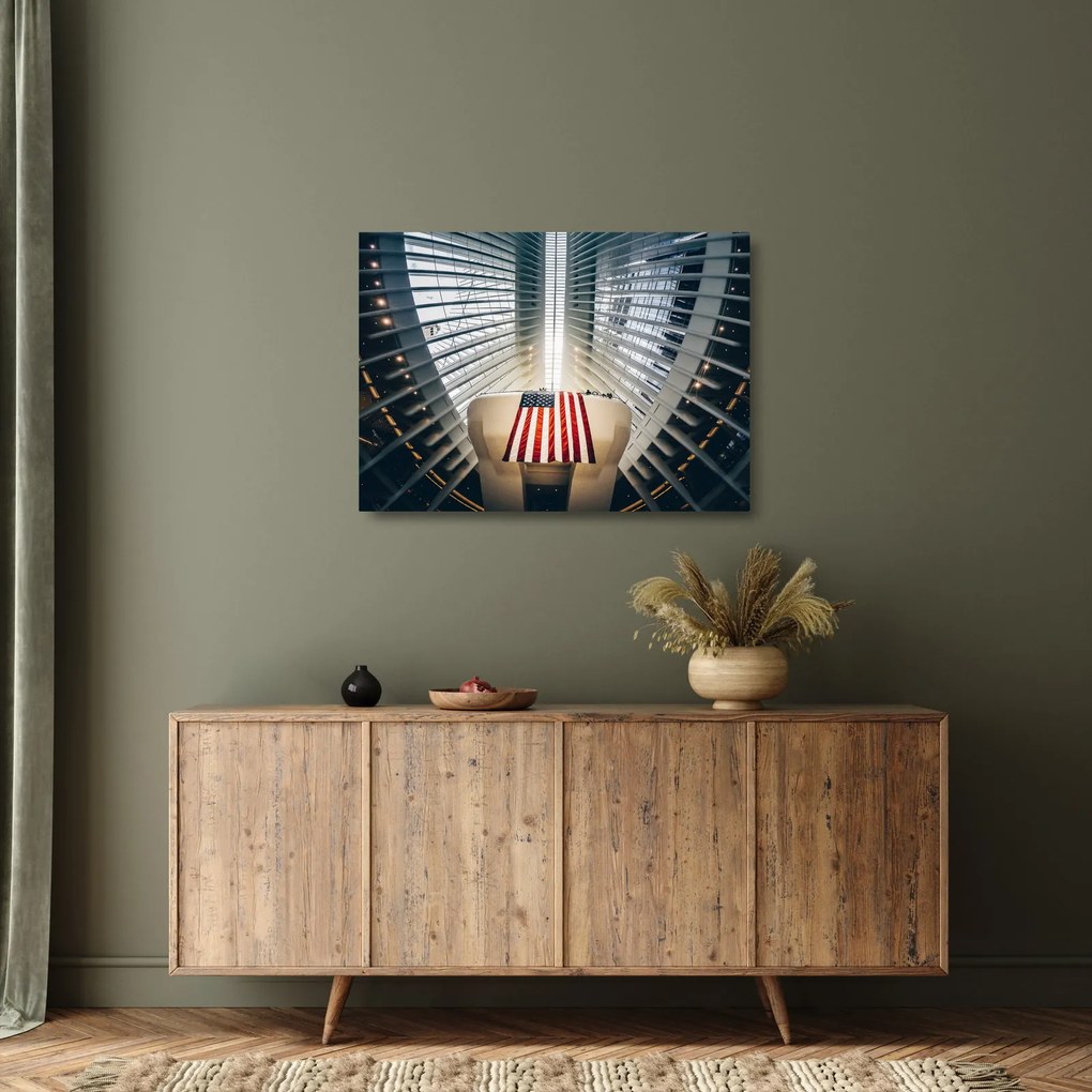 Obraz na szkle - budynek z flagą USA (70x50 cm)