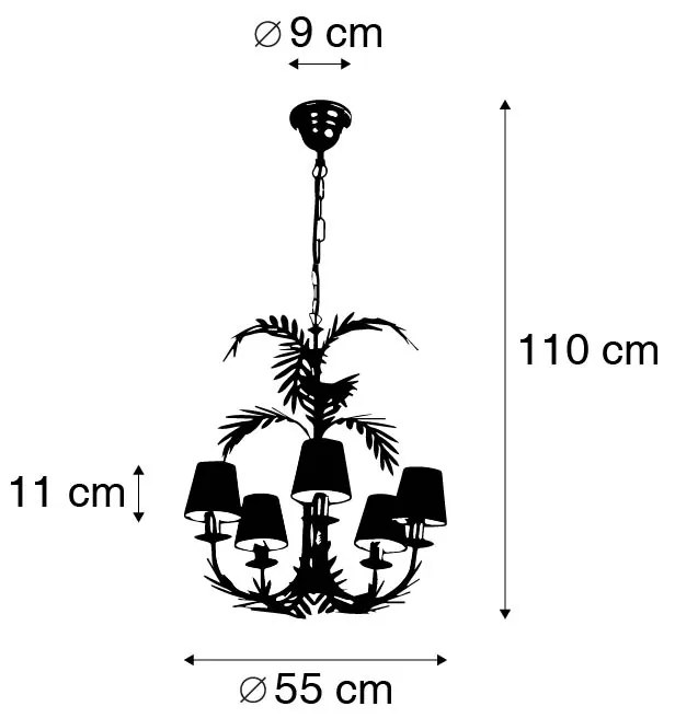 Lampa wisząca złota z czarnym bawełnianym kloszem 5-światłowa - Botanica Rustykalny / Vintage Oswietlenie wewnetrzne