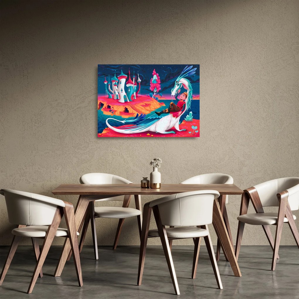 Obraz na szkle - Książę i smocza księżniczka (70x50 cm)
