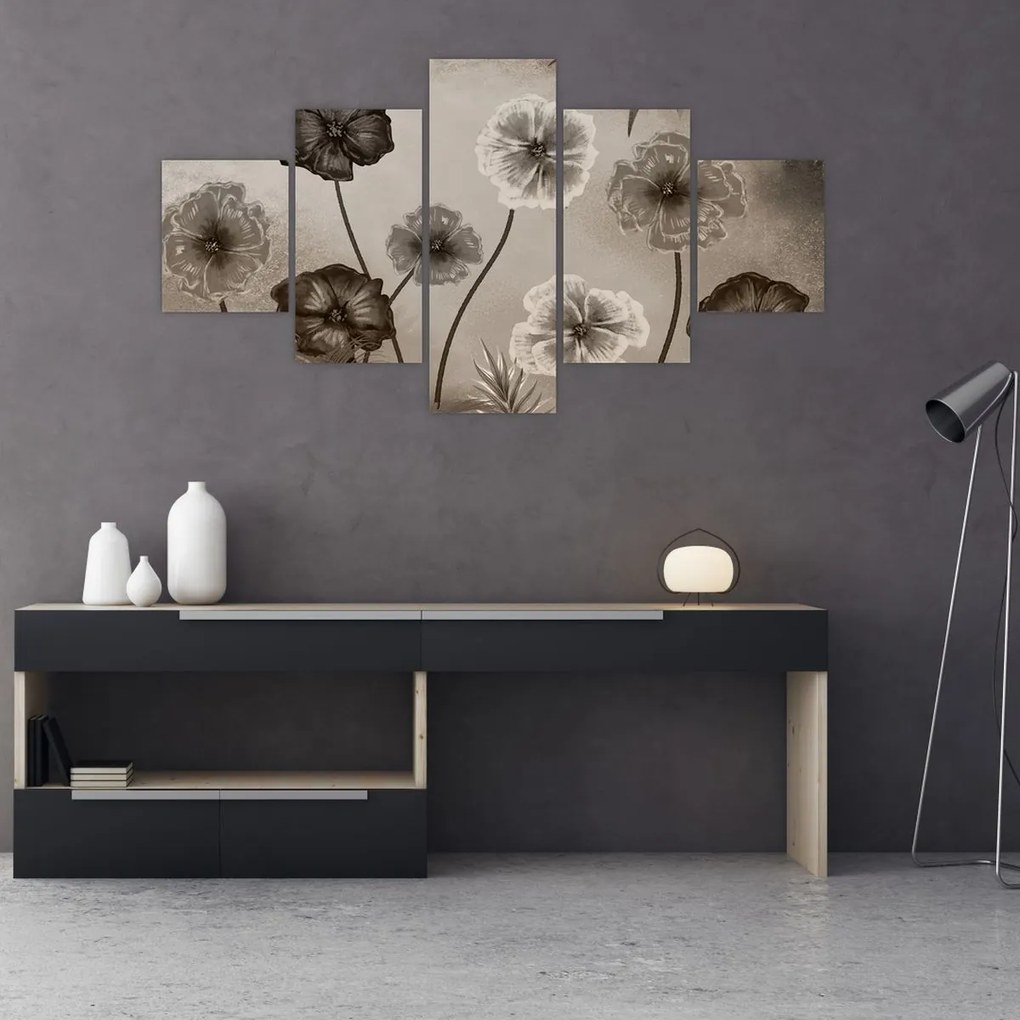 Obraz - Rysowane kwiaty (125x70 cm)