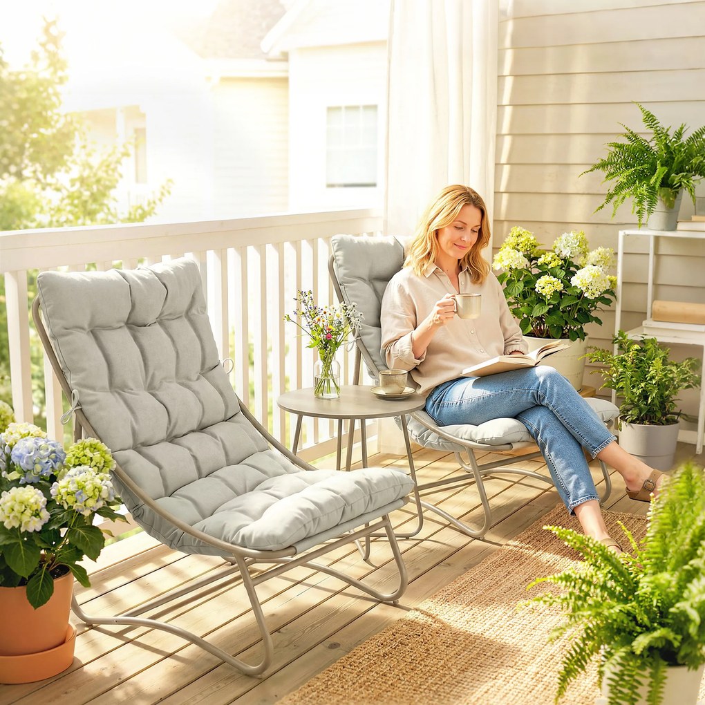 Outsunny Zestaw balkonowy 3-częściowy z poduszkami i stolikiem, stalowa konstrukcja, jasnoszary | Aosom PL