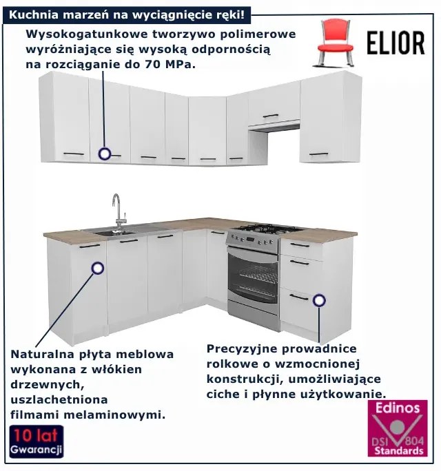 Biały narożny komplet mebli kuchennych  A6-F02