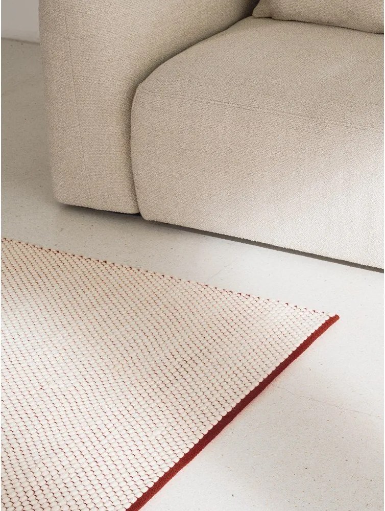 Czerwony/beżowy wełniany chodnik tkany ręcznie 80x170 cm Lenu – noo.ma
