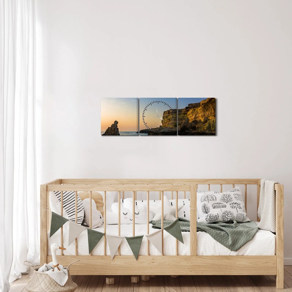 Obraz - klif morski (z zegarem) (90x30 cm)