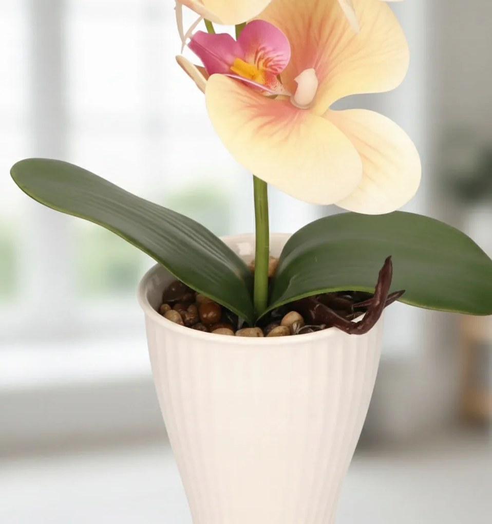 Storczyk w Doniczce Orchidea 37 cm Kwiat Sztuczny Żółty Doniczkowy Ozdobny