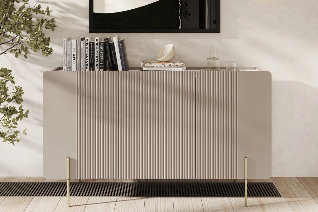 Komoda Malmi 150 cm - kaszmir / crema bianca / złote nóżki