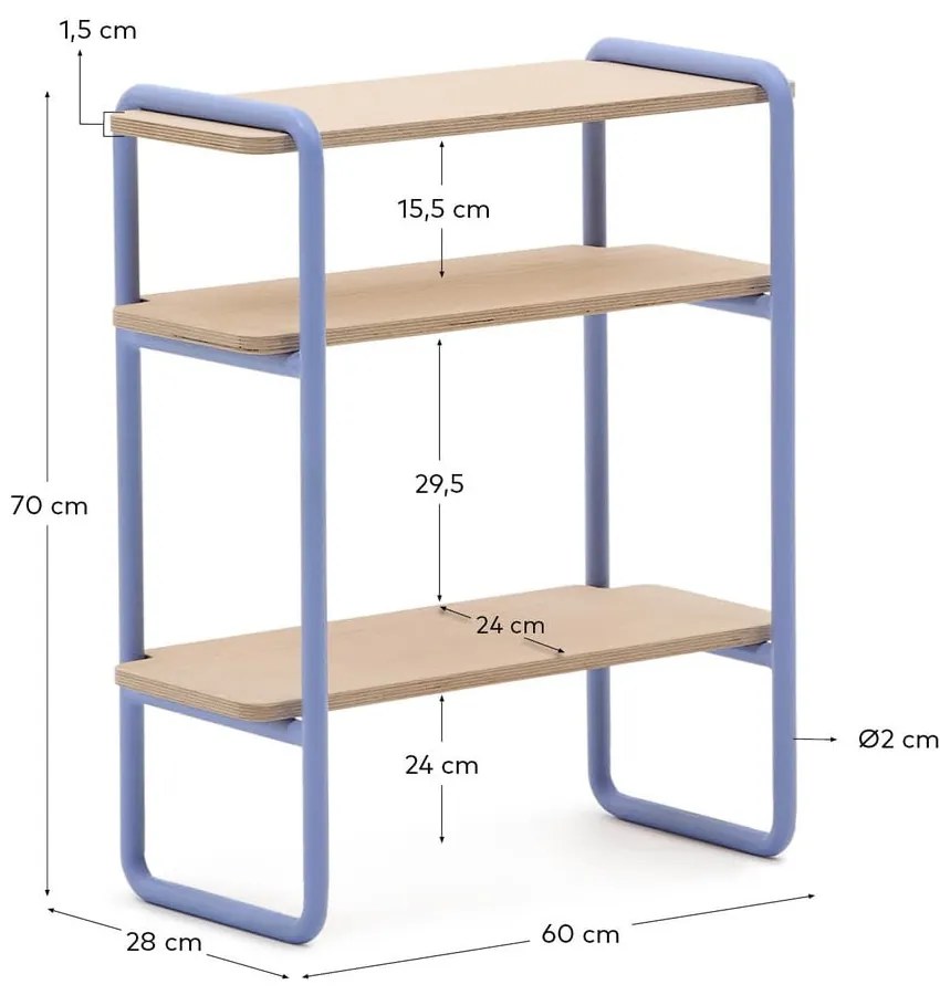 Jasnoniebiesko-naturalny wiszący regał dziecięcy w dekorze jesionu 60x70x28 cm Tinn – Kave Home