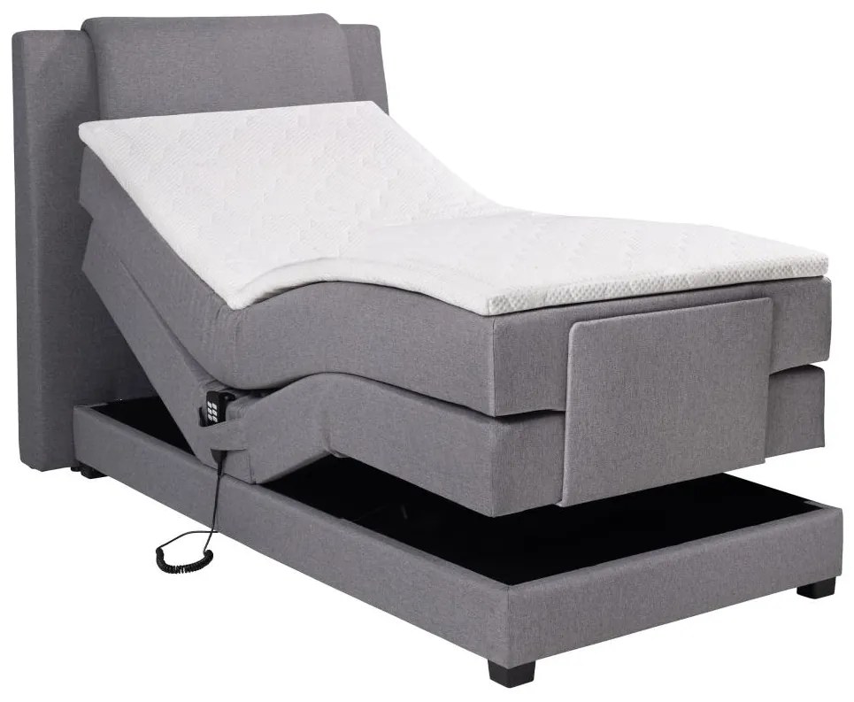 Łóżko kontynentalne: zagłówek łóżka + stelaż z elektryczną funkcją relaksu + materac + nakładka na materac CASTEL marki PALACIO -  100x200cm - jasnoszara tkanina