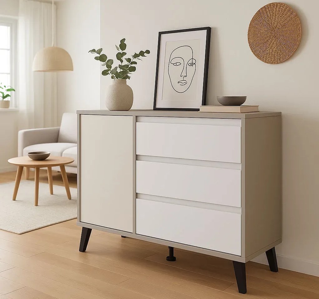 Komoda w stylu skandynawskim kaszmir + biały T1-F83