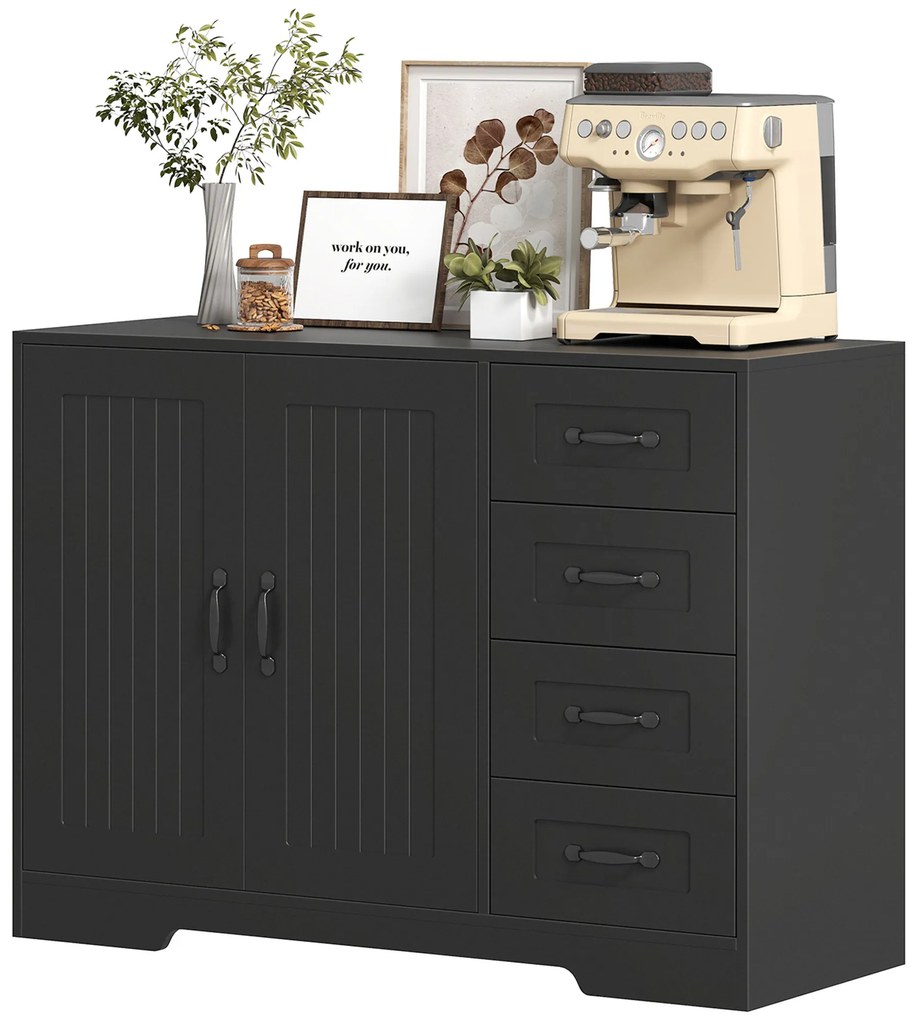 HOMCOM Szafka boczna, komoda, nowoczesny styl, 4 szuflady, 1 szafa, 105 x 40 x 76 cm, Czarny