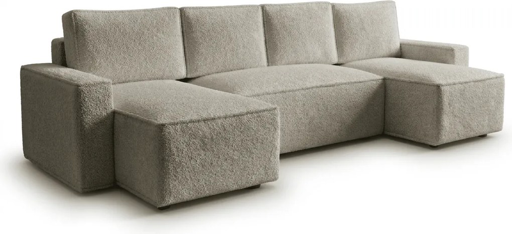 Rozkładana sofa narożna w kształcie U SMART BOUCLE 303x143 cm, szarobeżowa