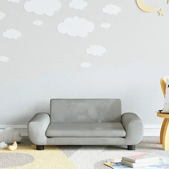 Dziecięca aksamitna sofa dziecięca jasnoszara - Zova