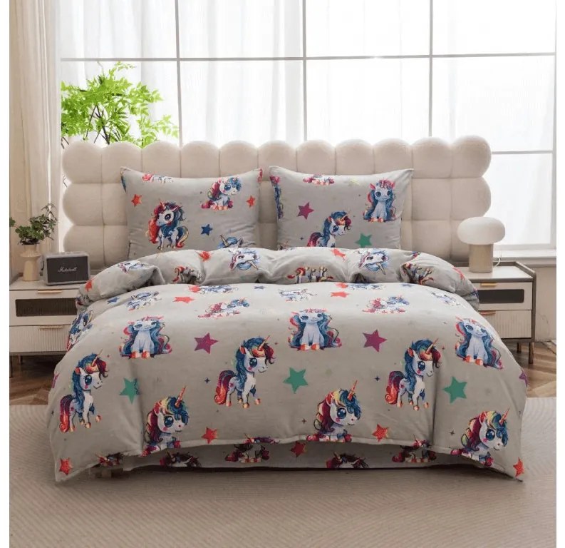 PrzytulneMieszkanie.pl PrzytulneMieszkanie.pl Pościel z mikropluszu CUTE UNICORN szara Rozmiar pościeli: 70 x 80 cm | 140 x 200 cm