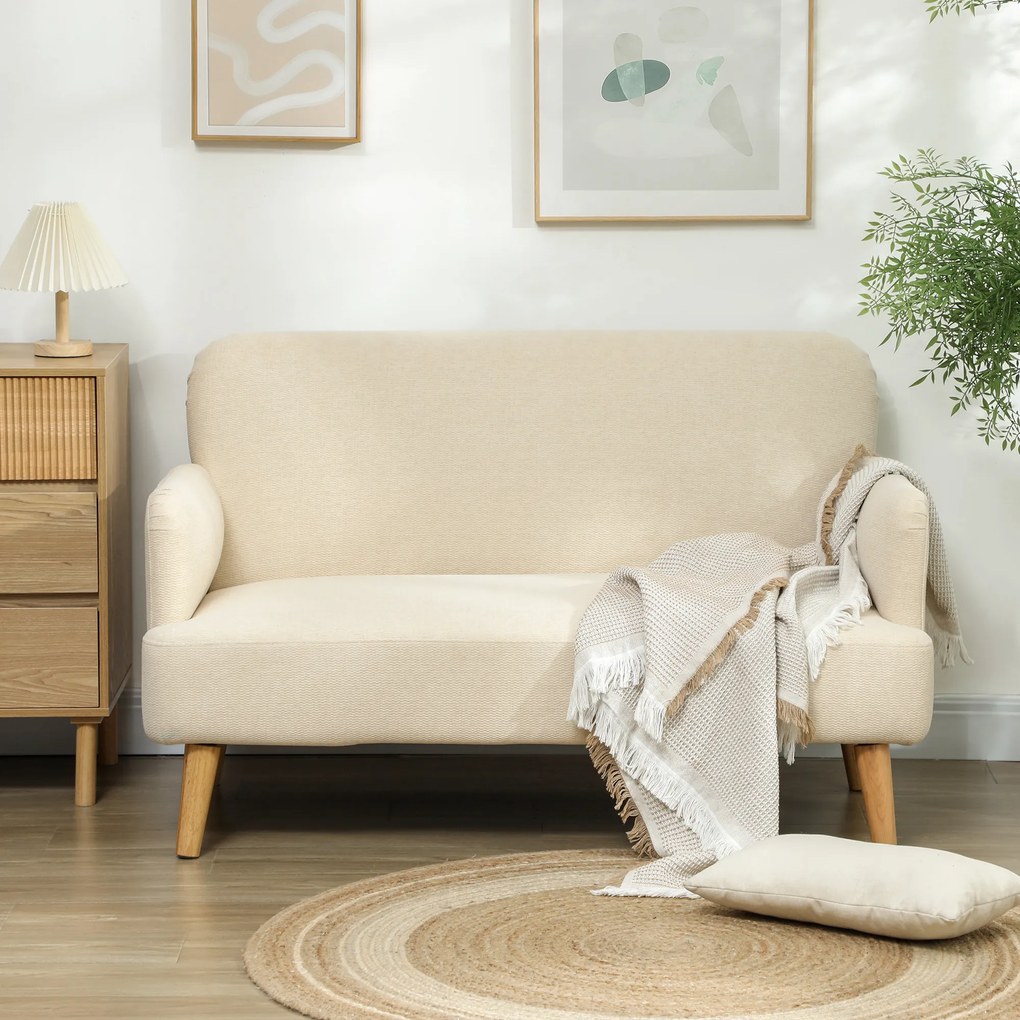 HOMCOM Dwumiejscowa Sofa, kompaktowa, przyjazna dla skóry, do 240 kg, 130x74x79 cm, Kremowa