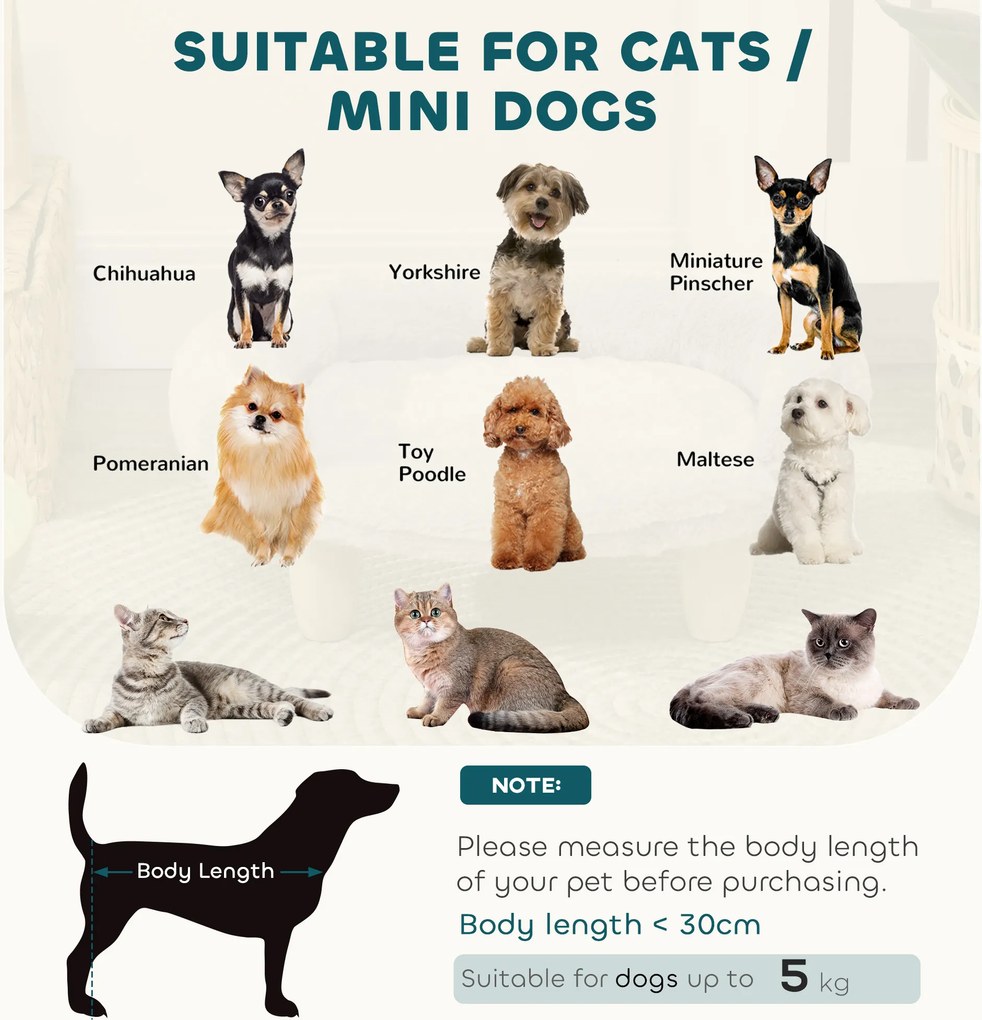 PawHut Łóżko dla psa kota z odpinanym pokrowcem Miękkie wygodne legowisko kremowo białe 47x47x20cm | Aosom PL