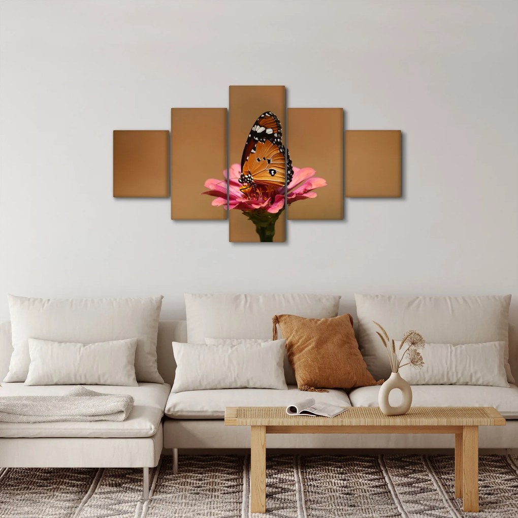 Obraz motyla na kwiatku (125x70 cm)
