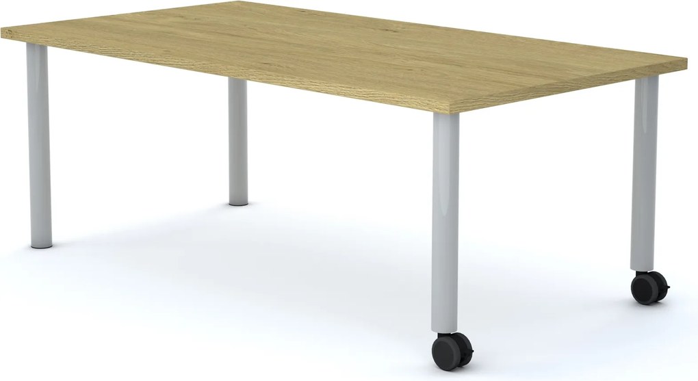 Stolik szkolny na kółkach Move prostokątny 120x75 cm, rozmiar 4-6, blat dębowy / nogi szare