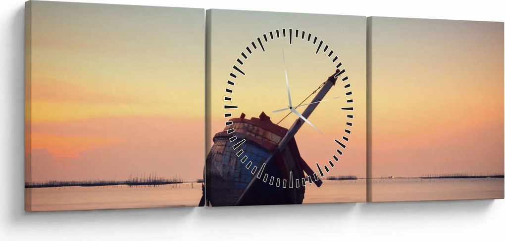 Obraz - Rozbity statek (z zegarem) (90x30 cm)