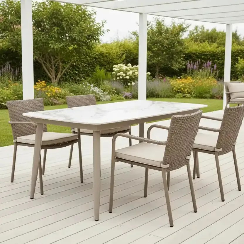 Stół ogrodowy aluminiowy beżowy 180x90 cm Spiek kamienny solidny i trwały