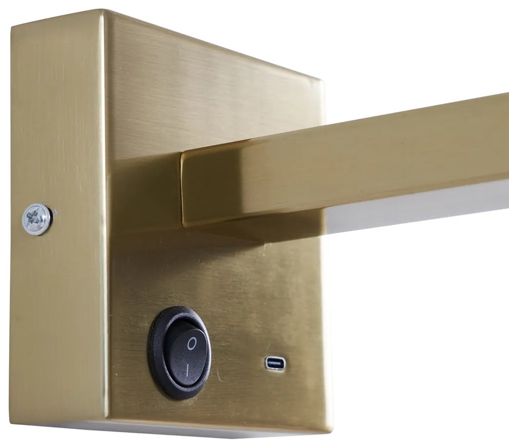 Nowoczesny kinkiet złoty z USB-C z możliwością przechylania - Rex