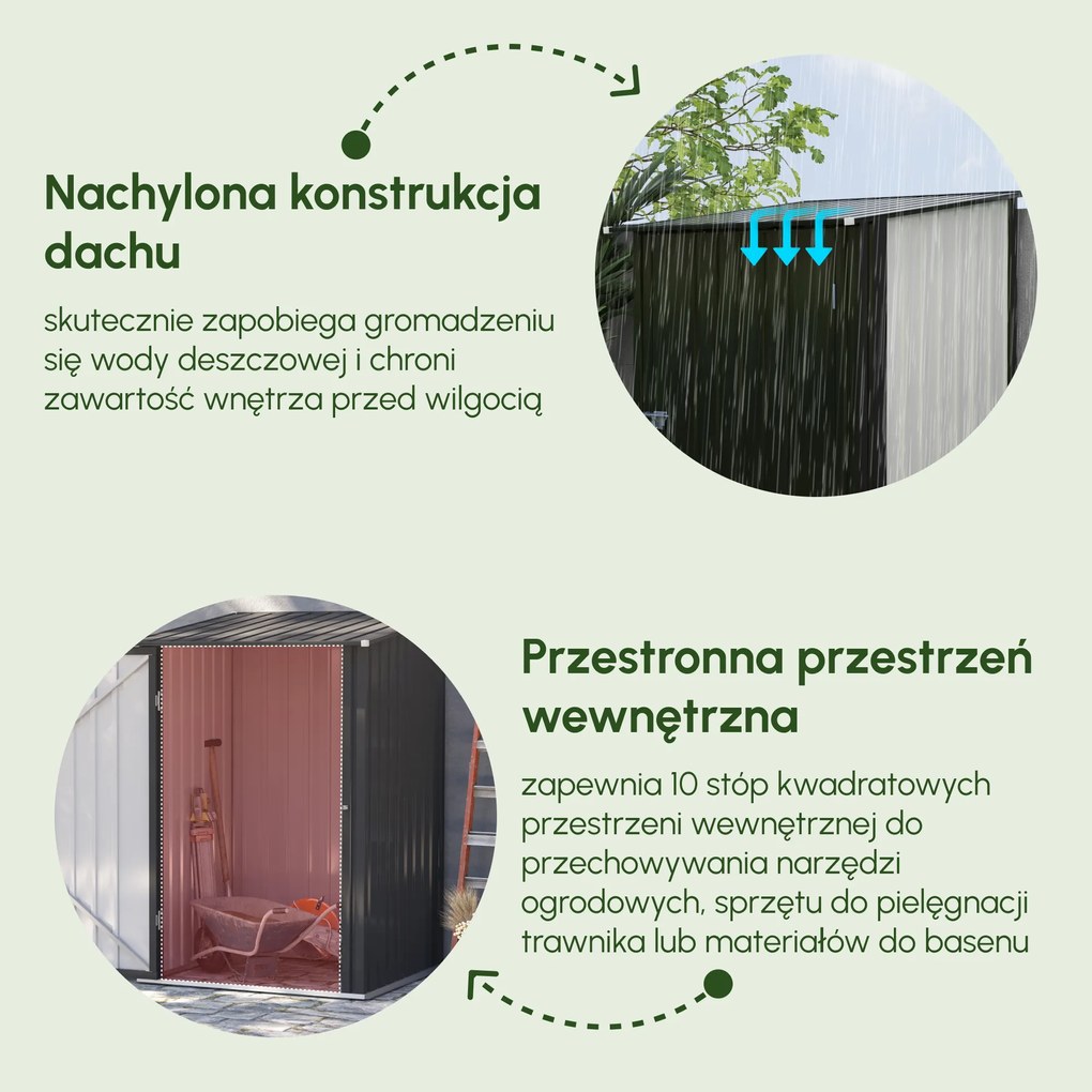 Outsunny Szopa Narzędziowa 1x1 Metr Metalowa chroniąca przed Deszczem, Domek Ogrodowy stal szara 0,92m² | Aosom PL
