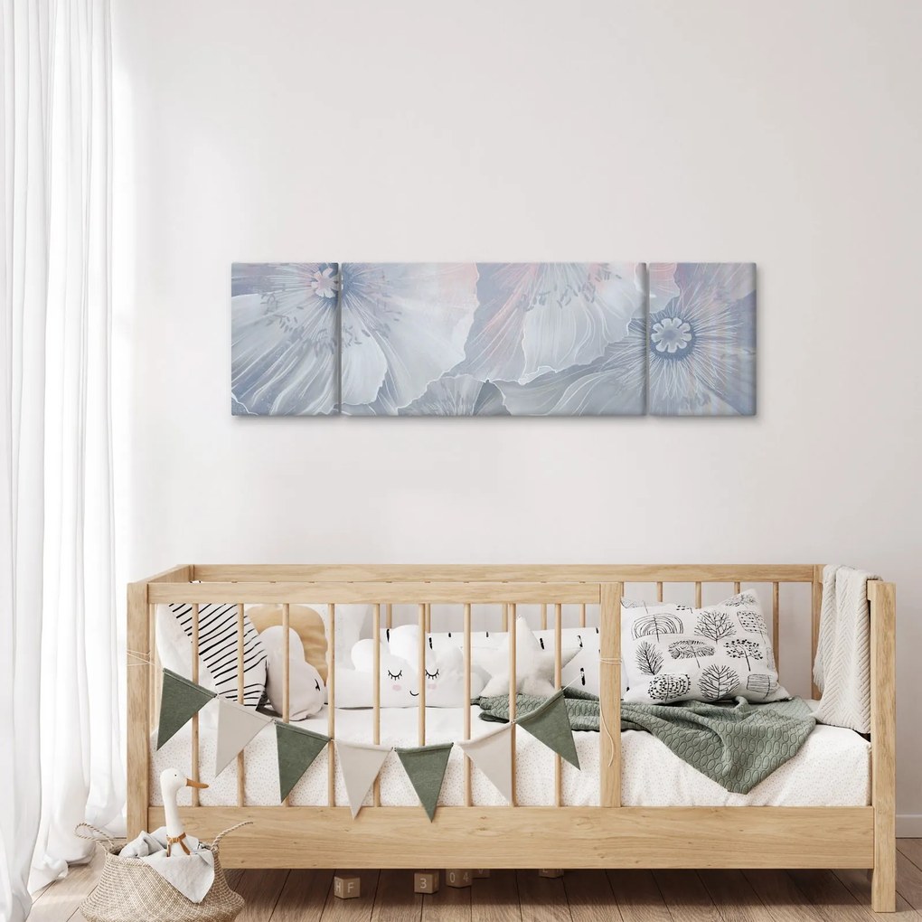 Obraz - Niebieskie kwiaty na ścianie (170x50 cm)