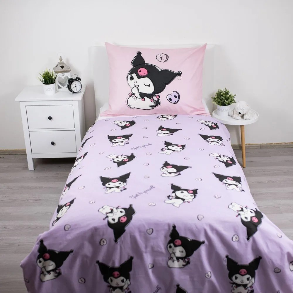 Różowa bawełniana pościel dziecięca jednoosobowa 140x200 cm Hello Kitty "Kuromi" – Jerry Fabrics