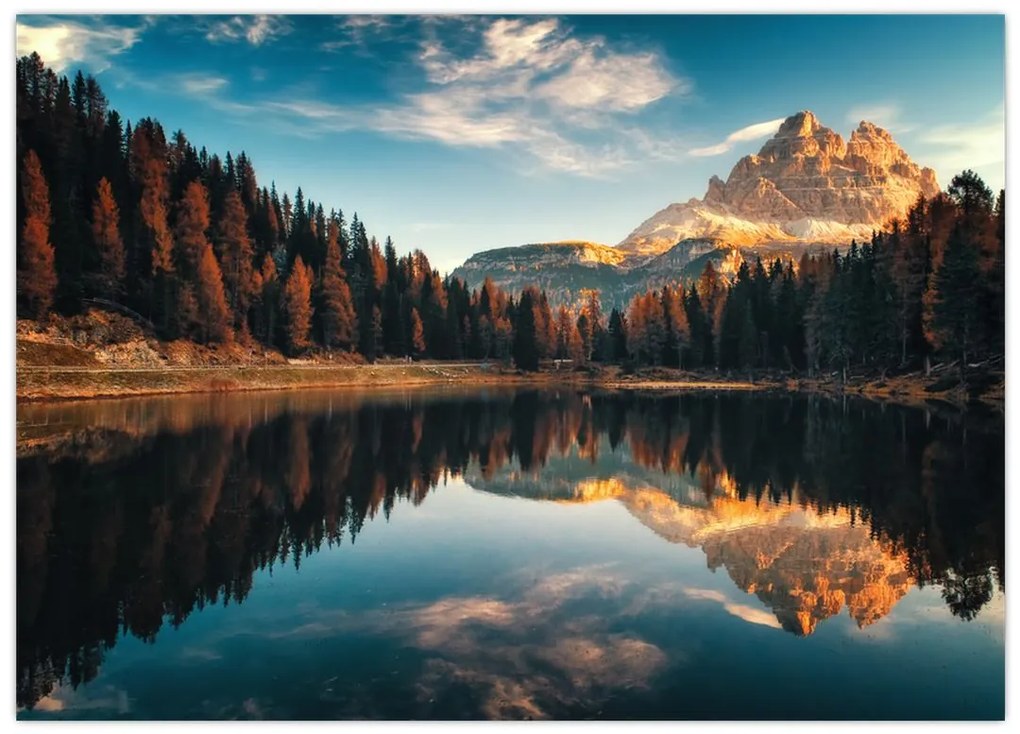Obraz na szkle - Alpy, Włochy, Dolomity, Lago Antorno (70x50 cm)